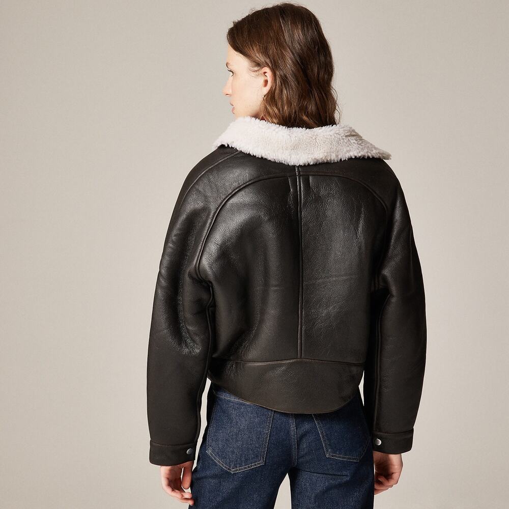 J. Crew Collection Lamb Leather Lamb Shearling Moto Jacket Black Size M NWT - Picture 3 of 16